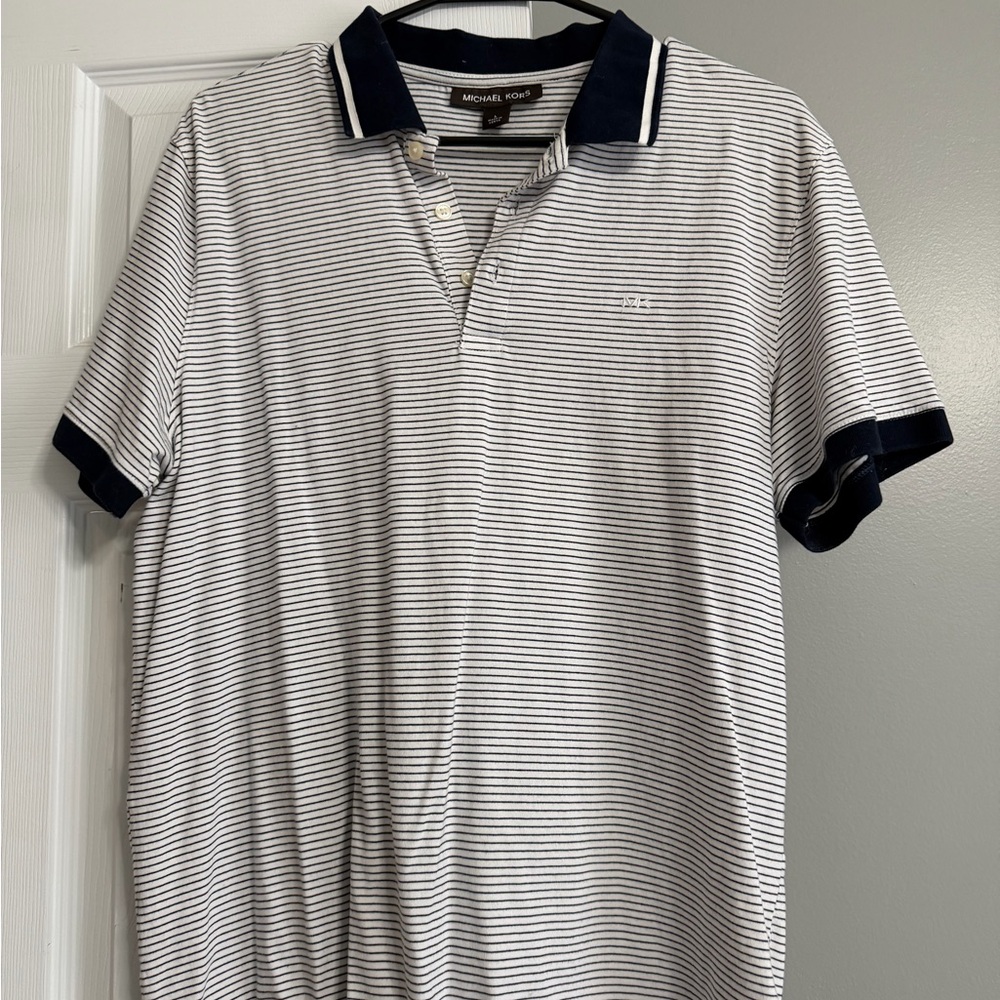 Michael Kors Men's Polo Shirt - Navy and White Stripes